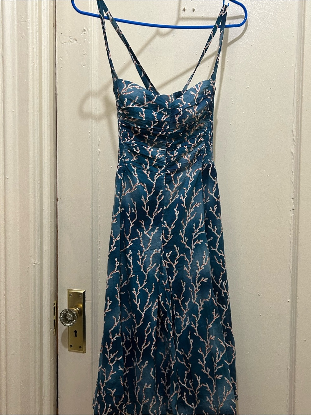 Anthropologie HD in Paris Dress Sz 00 Teal Coral & White Smocked